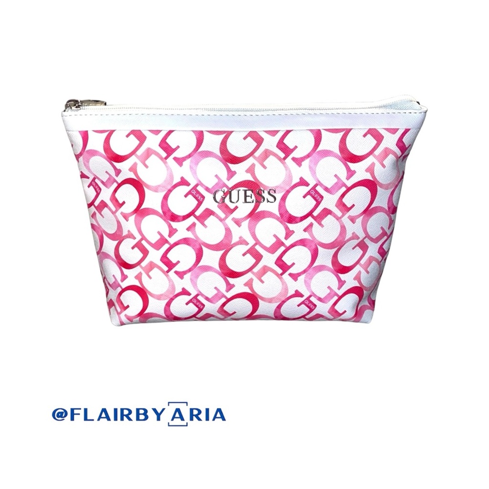 Guess RARE Karlin Makeup Travel Bag - Watermelon Pink / Monogram Pattern - NWOT